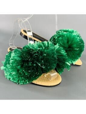 AVEC MODERATION Size 6 Green Natural Leather Embellishment Slip On Sandals